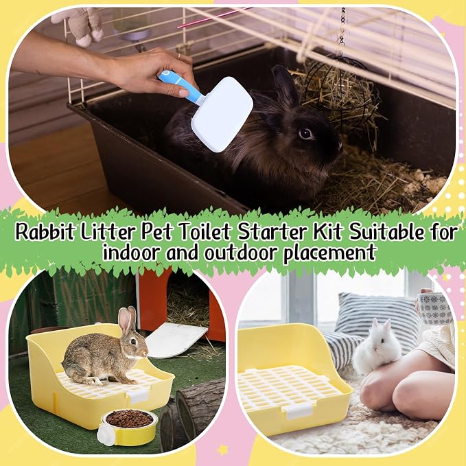 Reallnaive 15 Pcs Rabbit Starter Kit Small Rabbit Litter Box Girls Gift Animal Grooming Kit Bunny Toys Bowl Blankets with Cleaning Set for Guinea Pig Accessories(Blue)