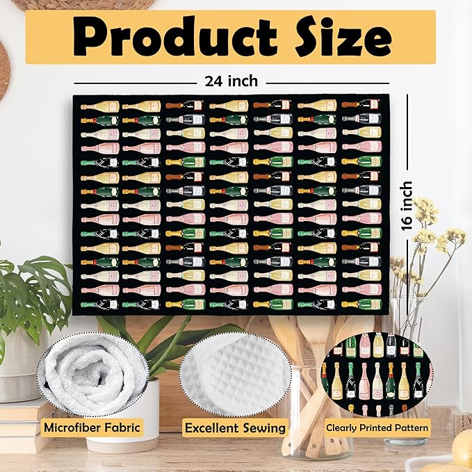 Black Champagne Lover Gift Kitchen Towels, Champagne Accessories Bar Hand Towel, Trendy Alcohol Bottles Cocktail Gift Champagne Bachelorettes Girly Room Decorative Tea Dish Towels 16x24 Inch