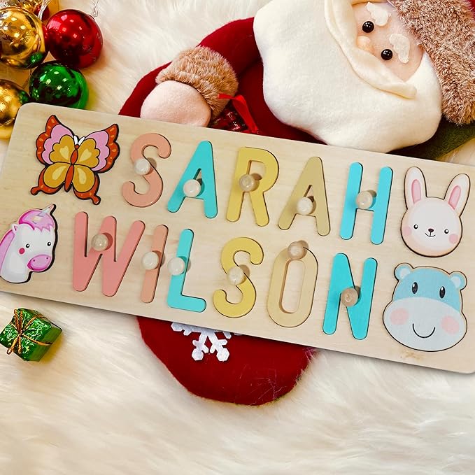 Name Puzzle Baby Gifts for Girl Boy, First Baby Toddler Christmas Birthday Gift, Toddler Toys Montessori Learning, 1 Year Old Gifts