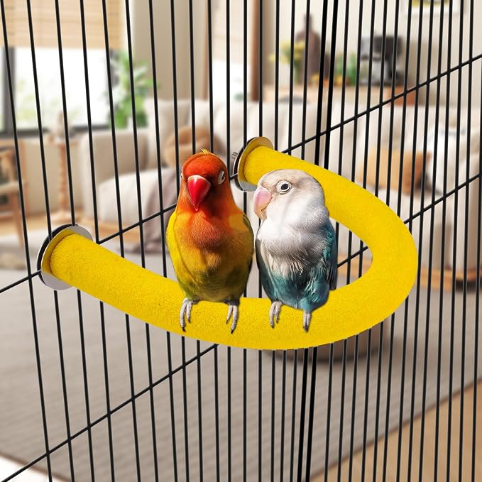 Rypet U-Shaped Parrot Perch, Quartz Bird Perch for Cage(Yellow S) | Safe Chew & Rest Perch, Durable Non-Toxic Cage Accessory, for Parakeets, Cockatiels, Lovebirds, Budgies & Small Conures