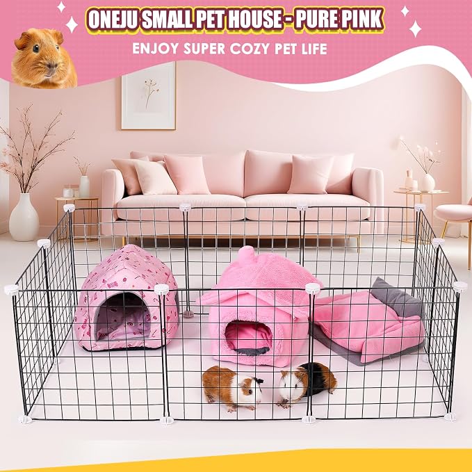 Guinea Pig Hideout - Guinea Pig Bed, Separable Plush Roof, Bunny Hideout, Rabbit Bed, House Bed for Small Pets, Pure Pink
