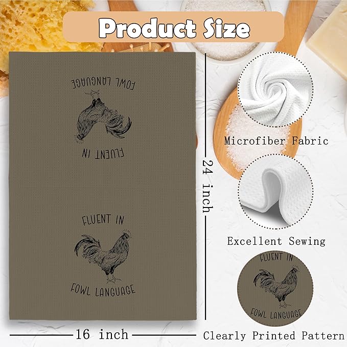Chicken Kitchen Towels Funny Brown Dish Towel with Sayings 16x24 Inches, Chicken Lovers Gifts Decorative Absorbent Dishcloths Tea Towels for Kitchen Bathroom Decor, Humorous Gifts for Women Men