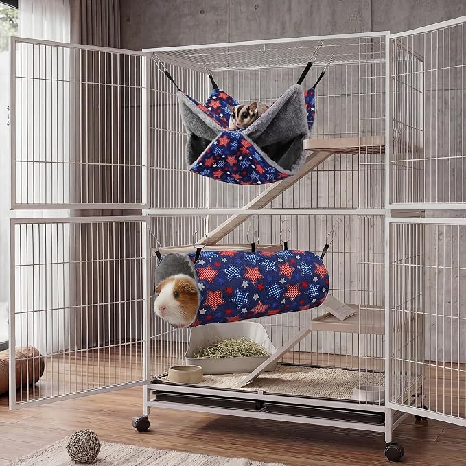 petonfun Ferret Rat Hammock Tunnel for Cage Guinea Pig Hideout Toy Bed,Blue | 2 Pack Set, Large Size, Suitable for Most Small Animal, Double Sided, Wide Chinchilla Cage Accessories to Hide,Durable & Soft