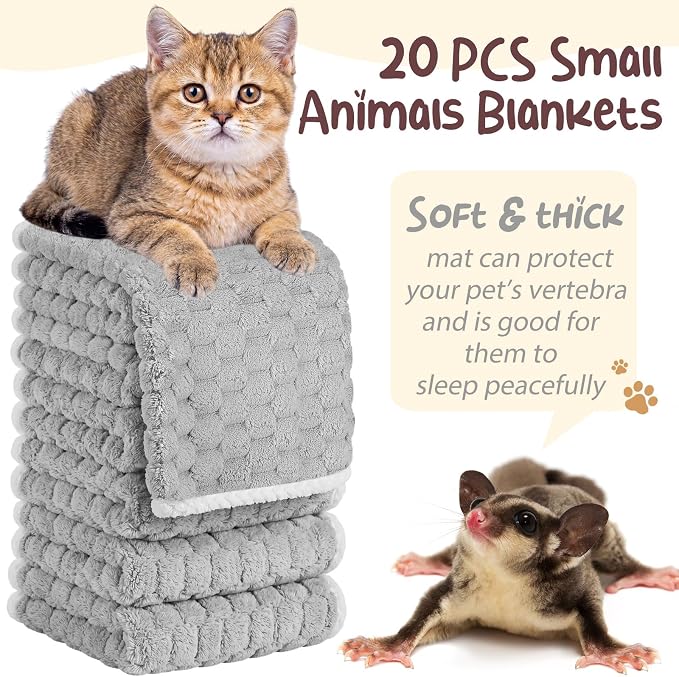 Moukeren 20 Pcs Guinea Pig Fleece Bedding Blankets Bulk Washable Small Animal Fleece Cage Liners Pet Sleeping Mat Cover for Hamster Chinchilla Rabbit Hedgehog (14 x 30 Inch,Cloud Style,Gray)