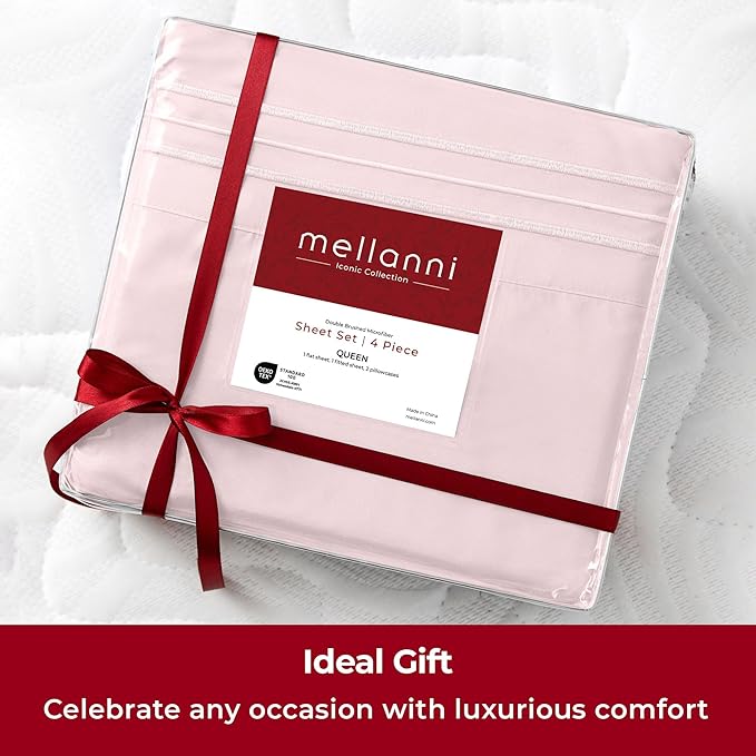 Mellanni Twin Sheets Set - 3 PC Iconic Collection Bedding - Hotel Luxury, Extra Soft, Cooling Bed Sheets - Wrinkle, Fade, Stain Resistant (Twin, Blush Pink)