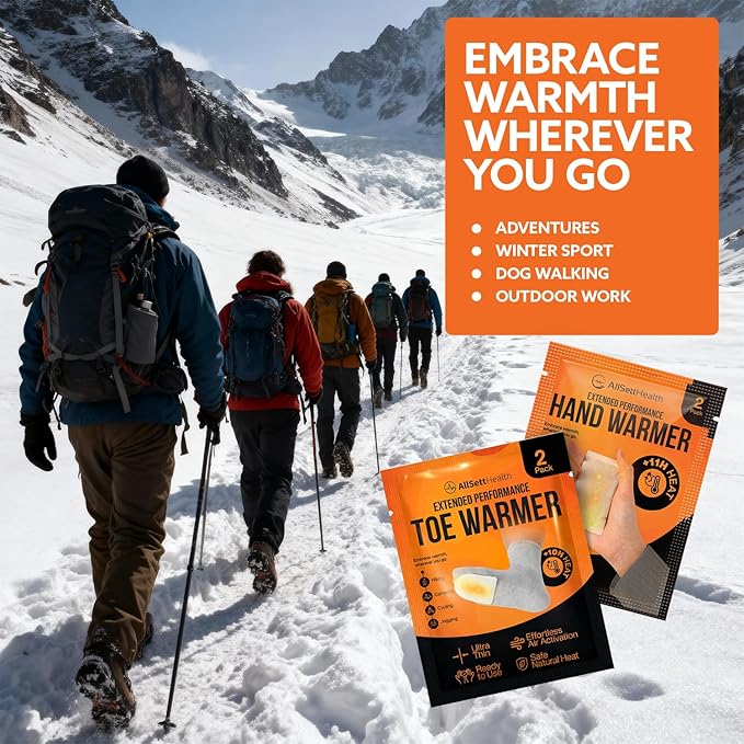 Hand and Toe Warmers Variety Pack – 100 Piece Set with 30 Pairs Hand Warmers and 20 Pairs Adhesive Toe Warmers – Long Lasting Heat Packs for Cold Weather, Work, Skiing, Travel and Stadium Events