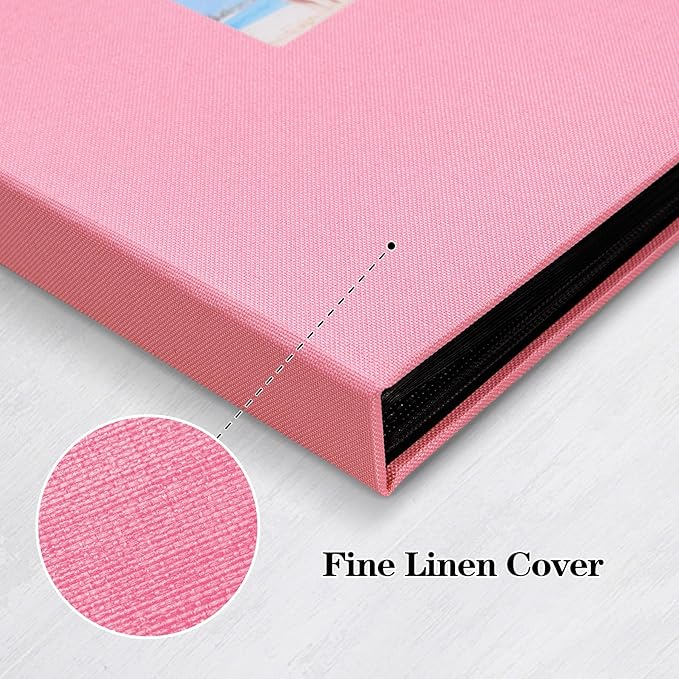 Mublalbum 2 Pack Small 4x6 Photo Album Linen Cover with Display Window Mini Picture Book Each Holds 52 Vertical Pockets for Artwork Postcards or Pictures Storage (Pink)