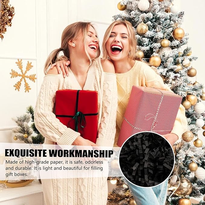 ZEBMOON 1 LB Black Crinkle Cut Paper Shred Filler Great for Gift Wrapping, Basket Filling, Birthday, Wedding, Halloween, Thanksgiving, Christmas Day, New Year Party Decorations Filling Supplies