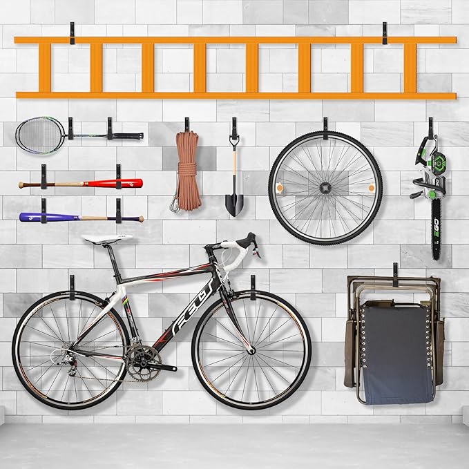 Heavy Duty Steel Garage Hooks, Garage Storage Utility Hooks, Garden Tool Organizer, Steel Wall Mount Hooks, (6, Large)