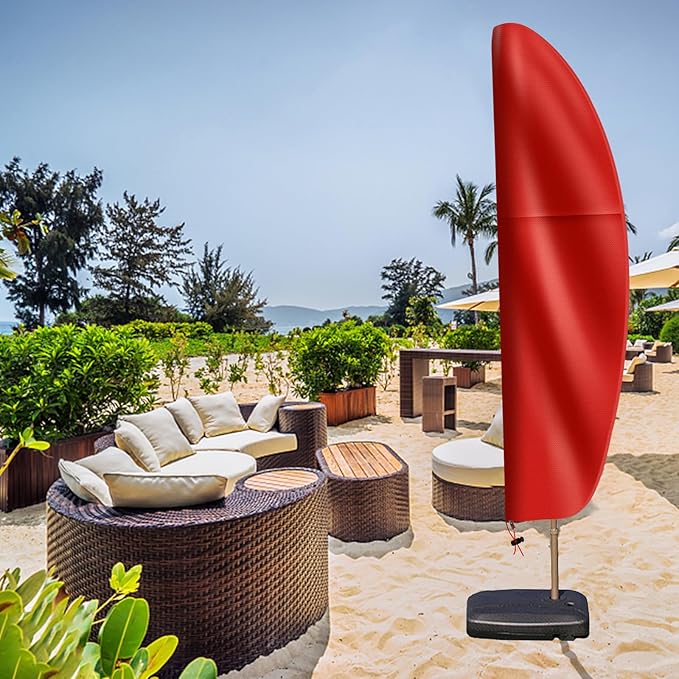 Patio Cantilever Umbrella Covers for Outdoor: Waterproof Offset Umbrella Cover Banana Style with Zipper fits 9FT to 14FT, Red