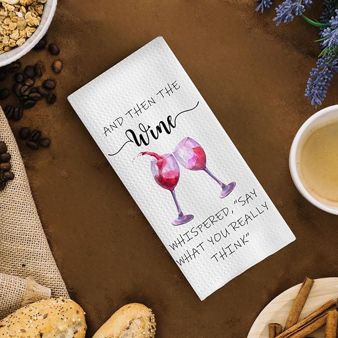 Wine Lovers Kitchen Towels - Funny Wine Gifts Decorative Waffle Dish Towels, Hand Tea Towel (16×24 Inches)