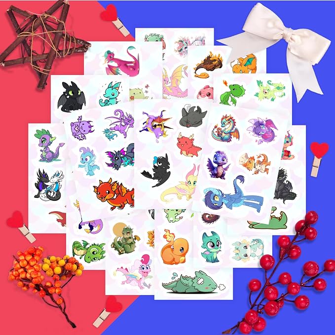 100Pcs Cute Dragon Stickers for Water Bottle and Laptop - Cute Dragon Party Supplies & Decorations, Waterproof Vinyl Decals, Fantasy and Fun Stickers, Gifts for Women & Men