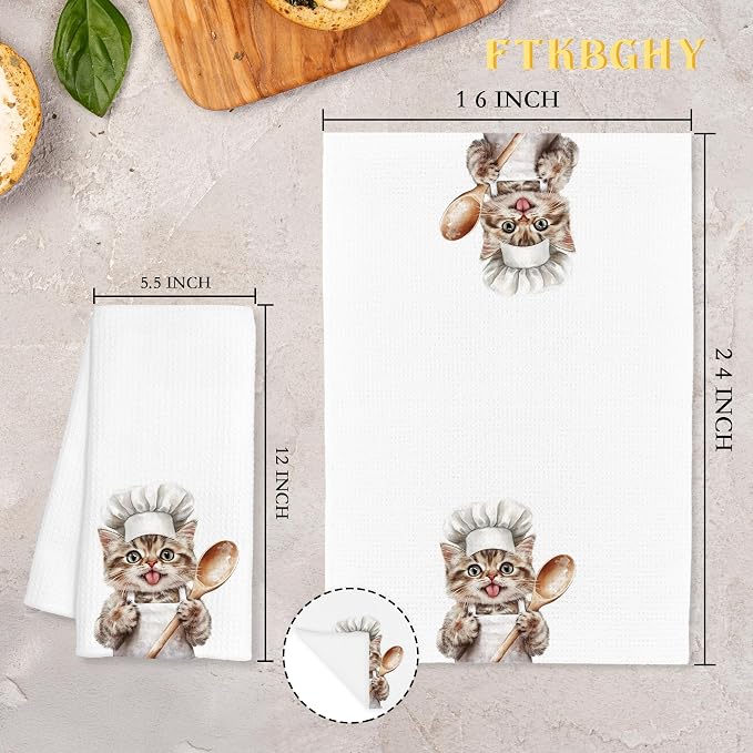 Funny Tabby Cat Chef Kitchen Towels, Cat Lover Mom Dad Gifts, Gifts for Chef, Funny Kitty Decorative Dish Hand Tea Towels for Kitchen Bakery, 16x24 Inch