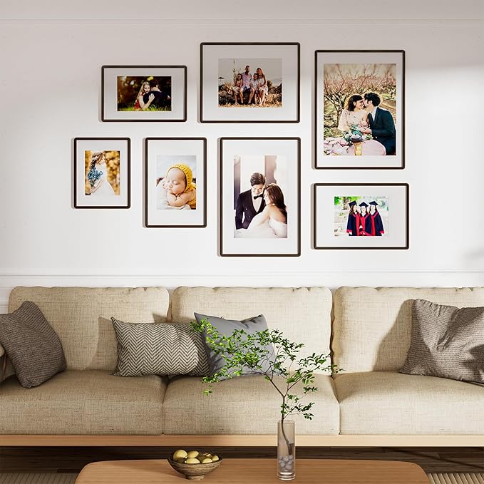 12x12 Picture Frame Natural Oak Wood From California-USA Walnut Color Finished Handcrafted 12 x 12 Photo Frame Matted to 8x8 Photo with Real Tempered Glass,for Family,Graduation Display Table & Wall