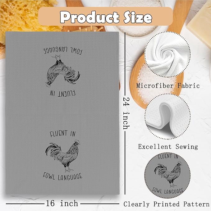 Chicken Kitchen Towels Funny Gray Dish Towel with Sayings 16x24 Inches, Chicken Lovers Gifts Decorative Absorbent Dishcloths Tea Towels for Kitchen Bathroom Decor, Humorous Gifts for Women Men