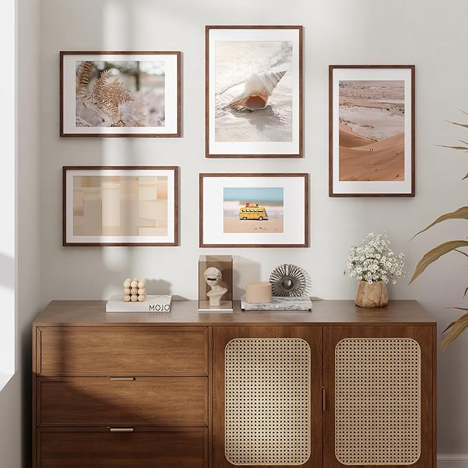 Fun Memories Walnut Solid Oak Wood Frame - 16x22 with Real Glass, Matted to 14x18, Wall Mountable (1 Pack)