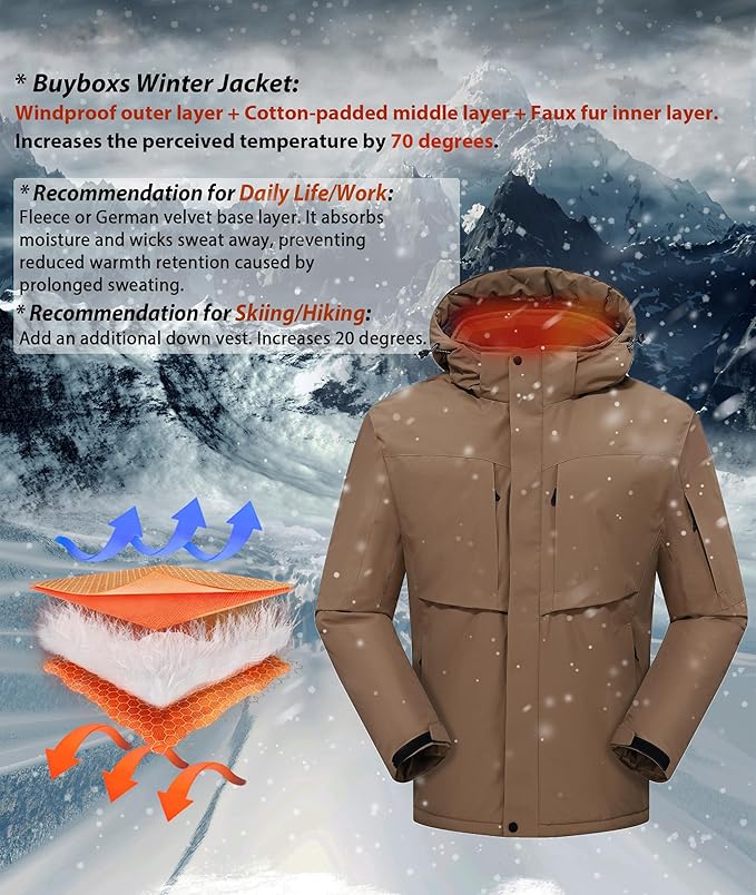 Mens Winter Snow Jacket Waterproof Ski Jackets Snowboard Rain Warm Coat Insulated Hood Fleece Lined