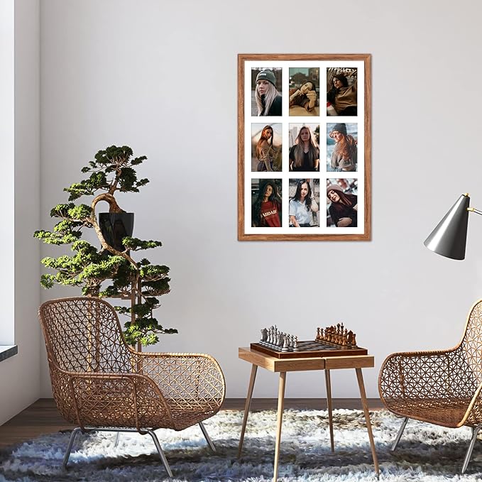 13.5X19.5 Collage frame with 9 Openings 4X6 Pictures, Multiple Picture Frame with Mat, Wall or Tabletop Decor, Carbonized Brown Wood Grain,2 Pack