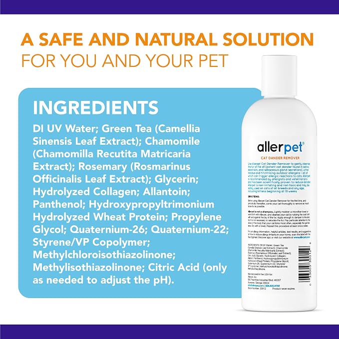 Allerpet Cat Dander Remover, Aloe-Free Pet Allergy Relief Made in USA 12 oz