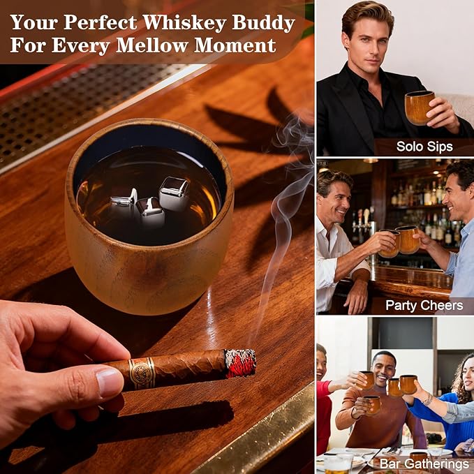 Charred Wooden Bourbon Drinking Glass Whiskey Tumbler - Wooden Old Fashioned Glass Made of Oak Great Whiskey Gifts for Men