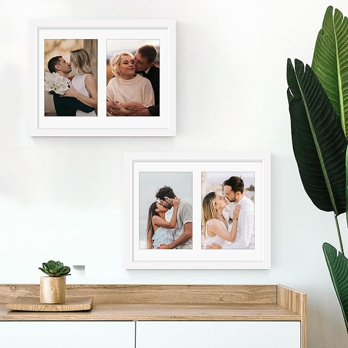 8.5x11 Double 5x7 Picture Frame Double Picture Frame Displays Two 5x7 inch Photos Available Horizontal Wall Mounting Display and Vertical White