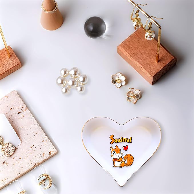 Squirrel Ring Holder Dish Tray, Gifts For Women Teens Girls Squirrel Lovers Themed Stuff Accessories Things Decor Merch, Home Room Ring Earrings Necklace Organizer Holder!