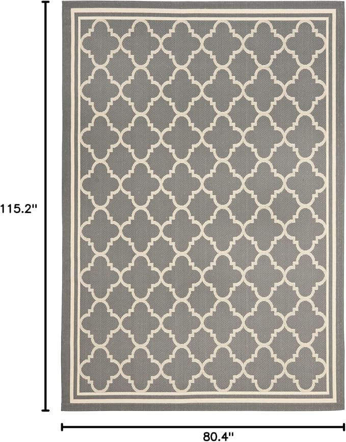 SAFAVIEH Washable Rug Outdoor Courtyard Collection - 6'7" x 9'6", Anthracite & Beige, Non-Shedding & Easy Cleaning, Ideal for Patio, Backyard, Mudroom (CY6918-246)