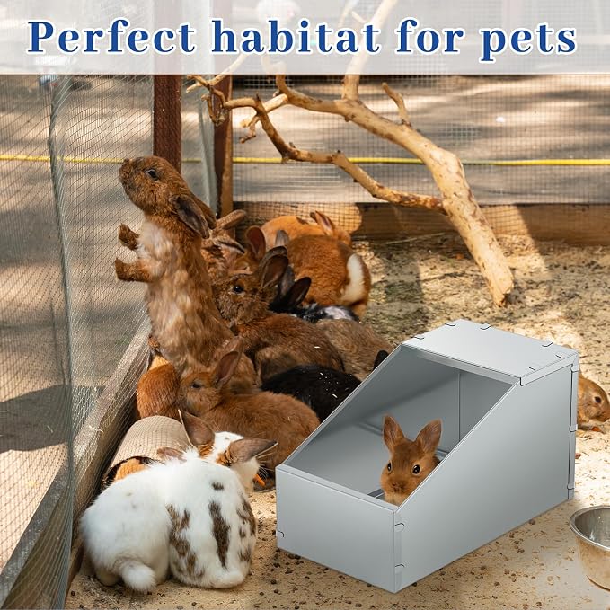 Maxcheck 1 Pcs Galvanized Metal Rabbit Nesting Box Bunny Small Animal Nest with Removable Acrylic Floor Durable Easy to Clean for Indoor Outdoor Use Rabbit Supplies (18.5 * 10.6 * 10 Inch)