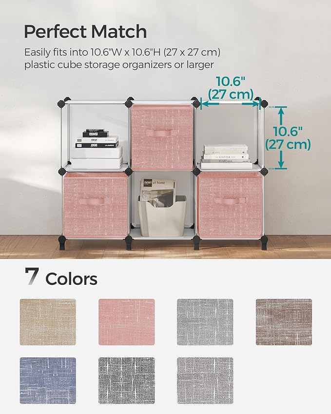 SONGMICS Storage Cubes, 11-Inch Non-Woven Fabric Bins with Double Handles, Set of 6, Closet Organizers for Shelves, Foldable, for Clothes, Jelly Pink UROB026R01