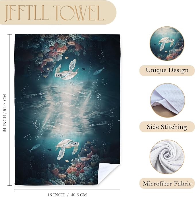 Sea Turtle Beach Kitchen Towels, Turtle Lover Gifts Decorative Dish Tea Towels for Kitchen, Coastal Nautical Beach Hand Towel for Bathroom Decor, 16x24 Inch