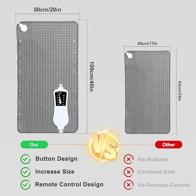 Extra Large Heating Pad, 40"x20" XXL Electric Heating Pad, Relieves Back Pain, 6 Quick Heat Settings(86°F-149°F), Auto Shut-Off,Moist Heat Option, Machine Washable - Christmas Gifts, Dad, Mom