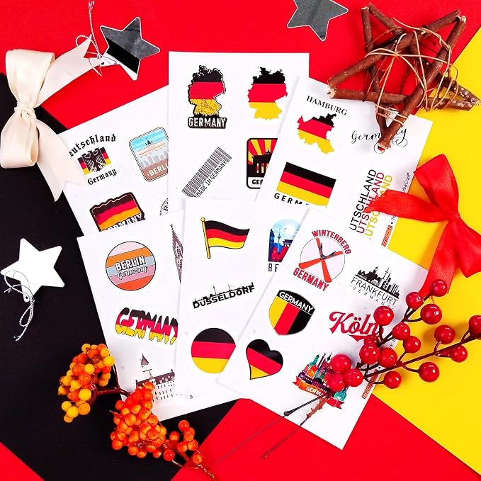 100Pcs Germany Stickers for Water Bottle and Laptop - Cultural Party Supplies & Decorations, Waterproof Vinyl German Decals, Germany Flag and Icon Stickers Laptop Decals, Gifts for Women & Men