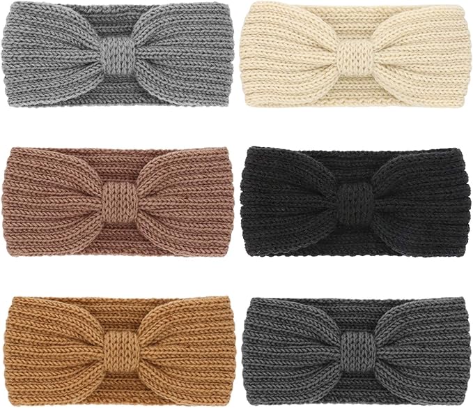 DRESHOW Winter Knit Chunky Headbands for Women Crochet Turban Knitted Ear Warmer Fashion Head Wrap 6 Pack