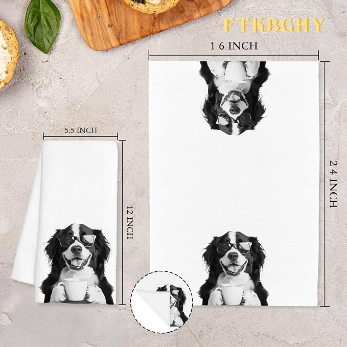 Funny Bernese Mountain Coffee Kitchen Towels Gift, Bernese Mountain Dog Gifts, Coffee Gifts for Women, Dog Lover Gift Decorative Dish Hand Tea Towels for Kitchen Home Bar Decor, 16x24 Inch