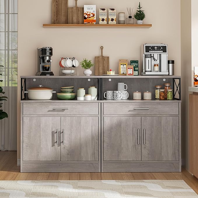 Shintenchi Kitchen Buffet Cabinet with Adjustable Shelf, Modern Kitchen Storage Cabinet,Farmhouse Coffee Bar Cabinet(Ash Grey)