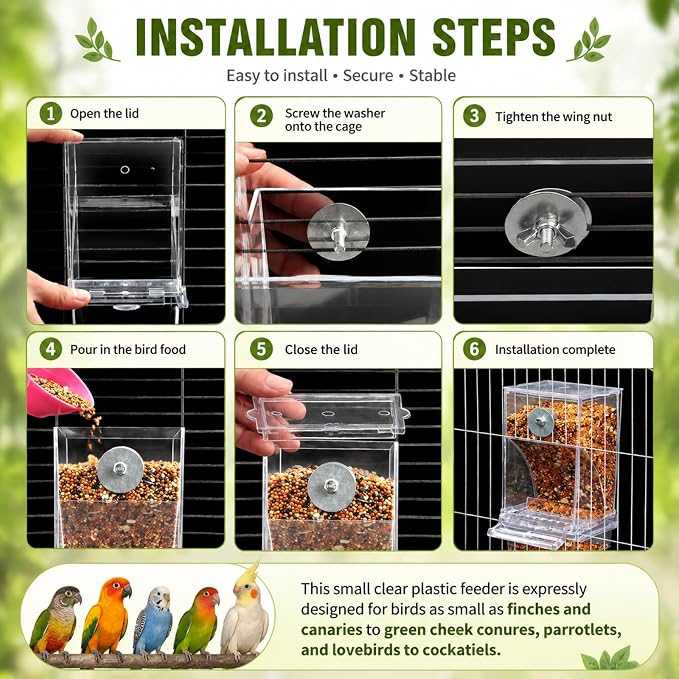 Rypet No-Mess Bird Feeder and Water Dispenser Set for Small Birds | Automatic Bird Feeder, Transparent Acrylic Food Container, Helps Reduce Seed Scatter, for Parakeet Cockatiel Parrot Canary