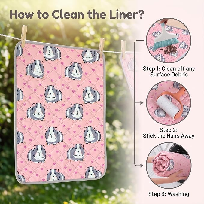 2 Pcs Guinea Pig Cage Liner,24" x 18" Washable Pee Pads for Rabbit Hamster | Guinea pig mat,non slip,reusable,washable,absorbent,leakproof,suit for small animals puppy bunny chinchilla rat for bed train