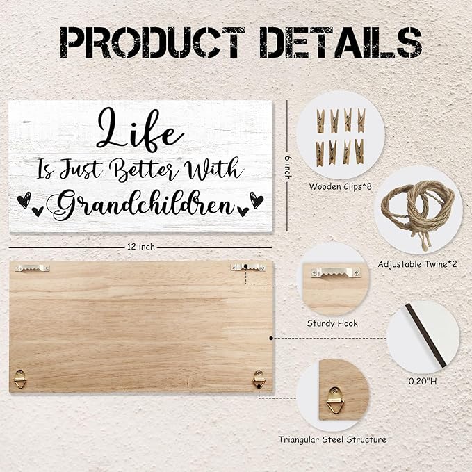 Grandparents Gift Picture Frame Photo Holder for Wall, Grandmother Grandpa Gifts, Nana and Papa Pop Gifts from Grandson Grandchildren Granddaughter, Grandparent's Day Hanging Photo Display