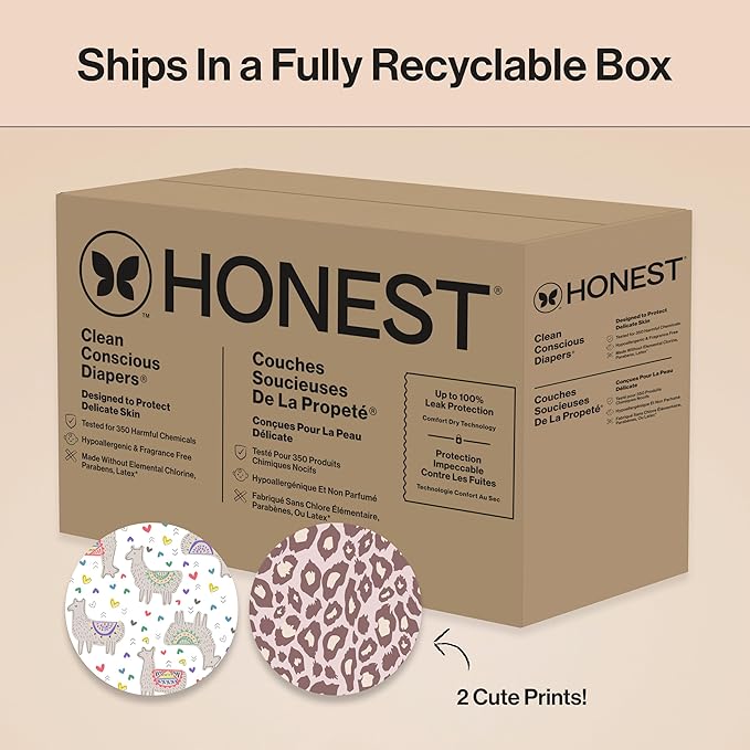 The Honest Company Clean Conscious Diapers for Delicate Skin Up to 100% Leakproof Hypoallergenic Fragrance-Free Baby Girl Prints Super Club Box Size 4 (22–37 lbs) 104 Count