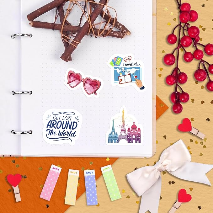 100Pcs Travel Stickers for Girls Luggage, for Water Bottle - Traveling Scrapbook Stickers and Decals - Cute Travel Journaling Decals - Traveling Girly Gifts