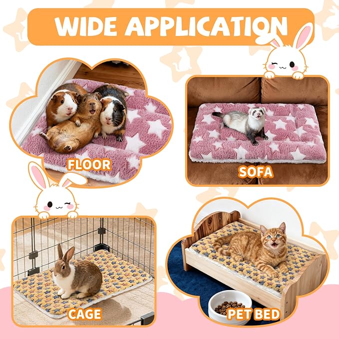 2 Pcs Guinea Pig Bed, Washable Rabbit Bunny Bed Mat Warm Small Animal Bed Pad Guinea Pig Pillow Pet Bed Mat for Chinchilla Hedgehog Ferret (19.3" x 12.6")