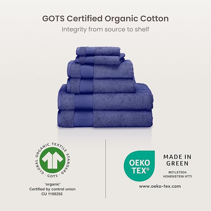 BIOWEAVES 100% Organic Cotton 700 GSM Plush Premium Washcloths 13" x 13" GOTS Certified, Face Towels Perfect for Home & Bathroom - Navy Blue, Pack of 12