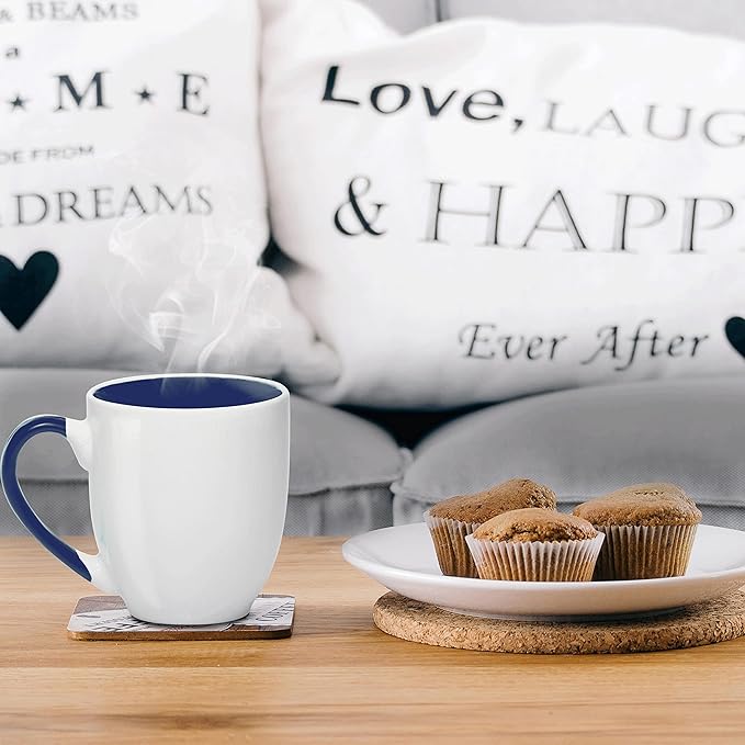 DISCOUNT PROMOS Bistro Style Large Coffee Mugs 16 oz. Set of 10, Bulk Pack - Perfect for Coffee, Tea, Espresso, Hot Cocoa, Other Beverages - Cobalt Blue
