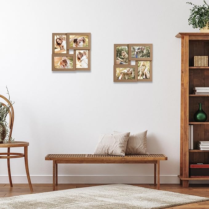 4x6 Picture Frame Collage,4 Photo Frame with Real Glass,Family Picture Frame Collage Wall Hanging or Tabletop Display,Natural Oak