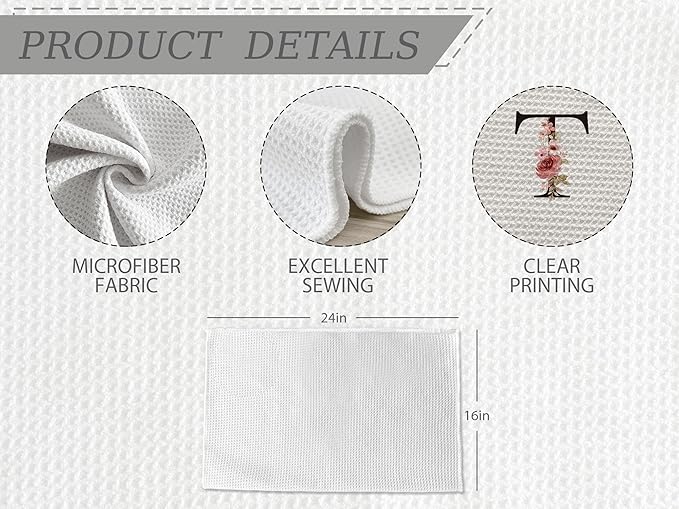 Kitchen Towel, Mode Monogram Personalized Gifts Letter T Kitchen Towels for Kitchen Dinning Bathroom, Christmas Birthday Gifts for Women, Kitchen Towels and Dishcloths Sets 16×24 Inches