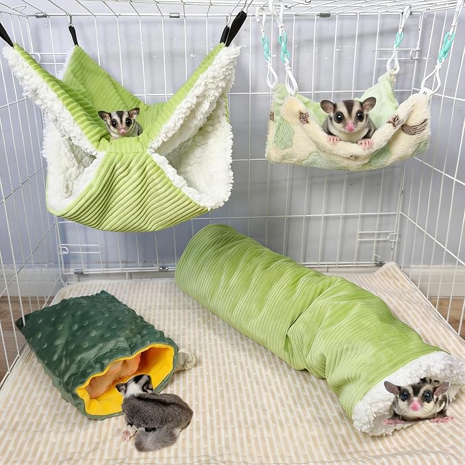Hamiledyi Ferret Hammock 5 Pack Sugar Glider Climbing Ropes Toys Rat Hanging Tunnel Hammock Swing Squirrel Hideout Bed Cage Accessories for Hamster Mouse Small Animals