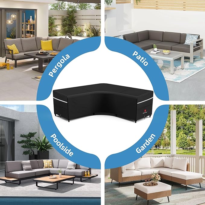 Rosefray Outdoor V-Shaped Sectional Cover - 600D Patio Sectional Sofa Cover, Waterproof Furniture Covers for Deck, Lawn,Backyard 85”x85”Black