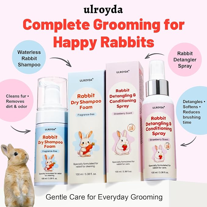 Waterless Rabbit Shampoo | Fragrance-Free & No Rinse Cleanser for Small Pets | Gentle for Sensitive Skin, Ideal for Ferrets, Guinea Pigs, Bunnies, Hamsters & Sugar Gliders, 3.38 fl oz (Fragrance Free)