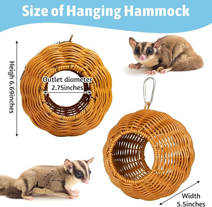 BNOSDM Sugar Glider Nest, Pet Glider Cage Sleep Nesting Squirrels Playing Hideout Hanging Hammock with Warm Cotton Pad Small Animal Cage Accessories for Marmosets, Rat (Double Holes)