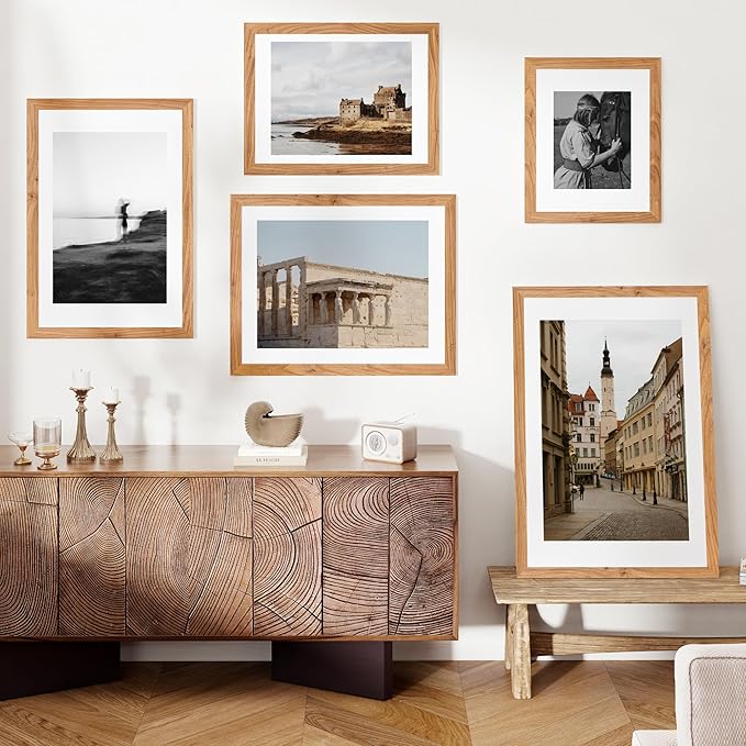 Fun Memories 24x 36 Poster Frames, 24 x36 Solid Wood Picture frame, Picture Frame 20x30 with Mat or 24 x 36 Without Mat, 24x36 Large Picture Frame with Tempered Glass for Wall Mount, Natural, 1 Pack
